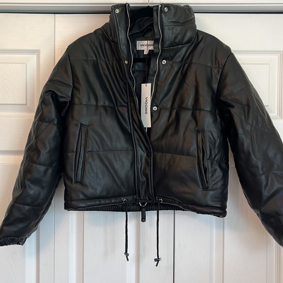 MOTO JACKET Faux leather cropped Quilted Lined NEW TAG Sz L Vigoss lines quilted - Picture 2 of 11